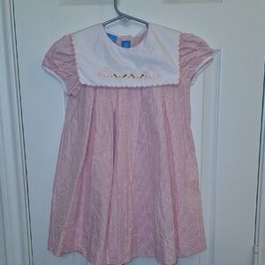Anavini Pink Gingham Baby Dress with Embroidered Bunny Collar 4T